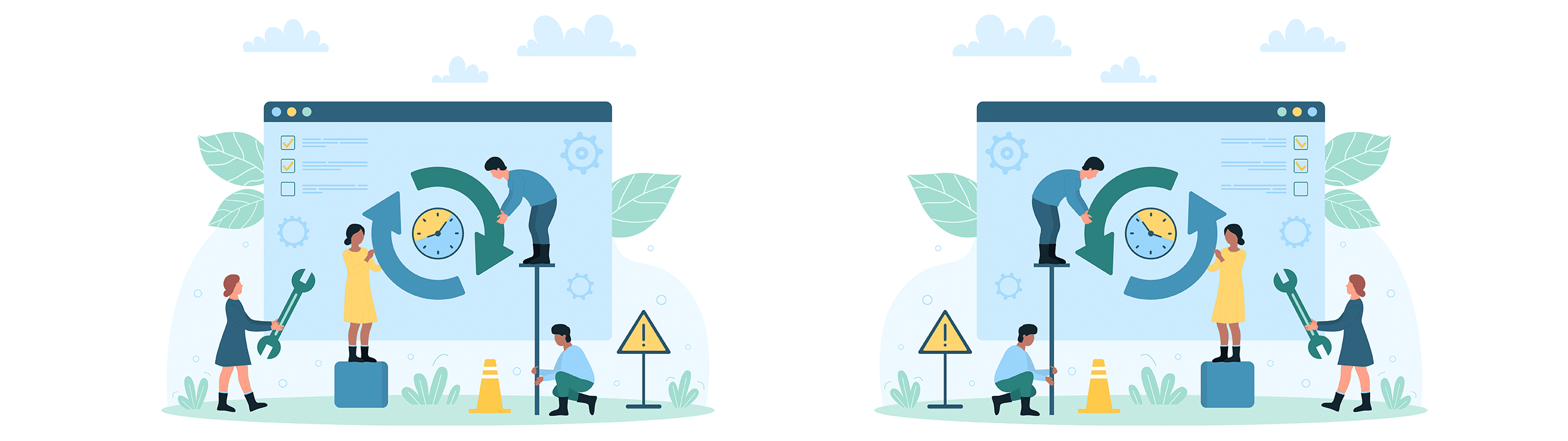 an animation of people working on a website redesign