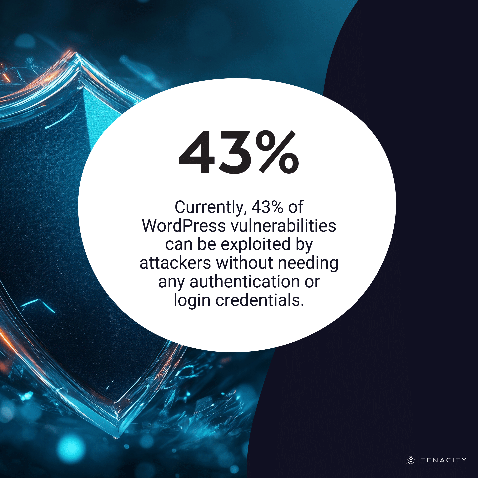Currently, 43% of WordPress vulnerabilities can be exploited by attackers without needing any authentication or login credentials.